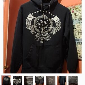 Black Graphic Hoodie with Winged Design